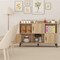 Oak Engineered Wood Cabinet, Metal Legs, Strip Design and Open Display